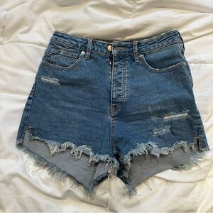 We The Free Blue Distressed Jean Shorts